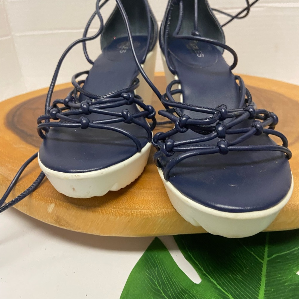 Charles David Color Block Lace Up Wedge Sandals - image 4